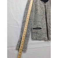 Club Monaco Black & White Tweed Zip-Up Jacket Medium Two Pockets Zipper Cuffs Polyester Blend Made In China