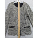 Club Monaco Black & White Tweed Zip-Up Jacket Medium Two Pockets Zipper Cuffs Polyester Blend Made In China