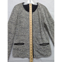 Club Monaco Black & White Tweed Zip-Up Jacket Medium Two Pockets Zipper Cuffs Polyester Blend Made In China