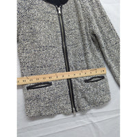 Club Monaco Black & White Tweed Zip-Up Jacket Medium Two Pockets Zipper Cuffs Polyester Blend Made In China