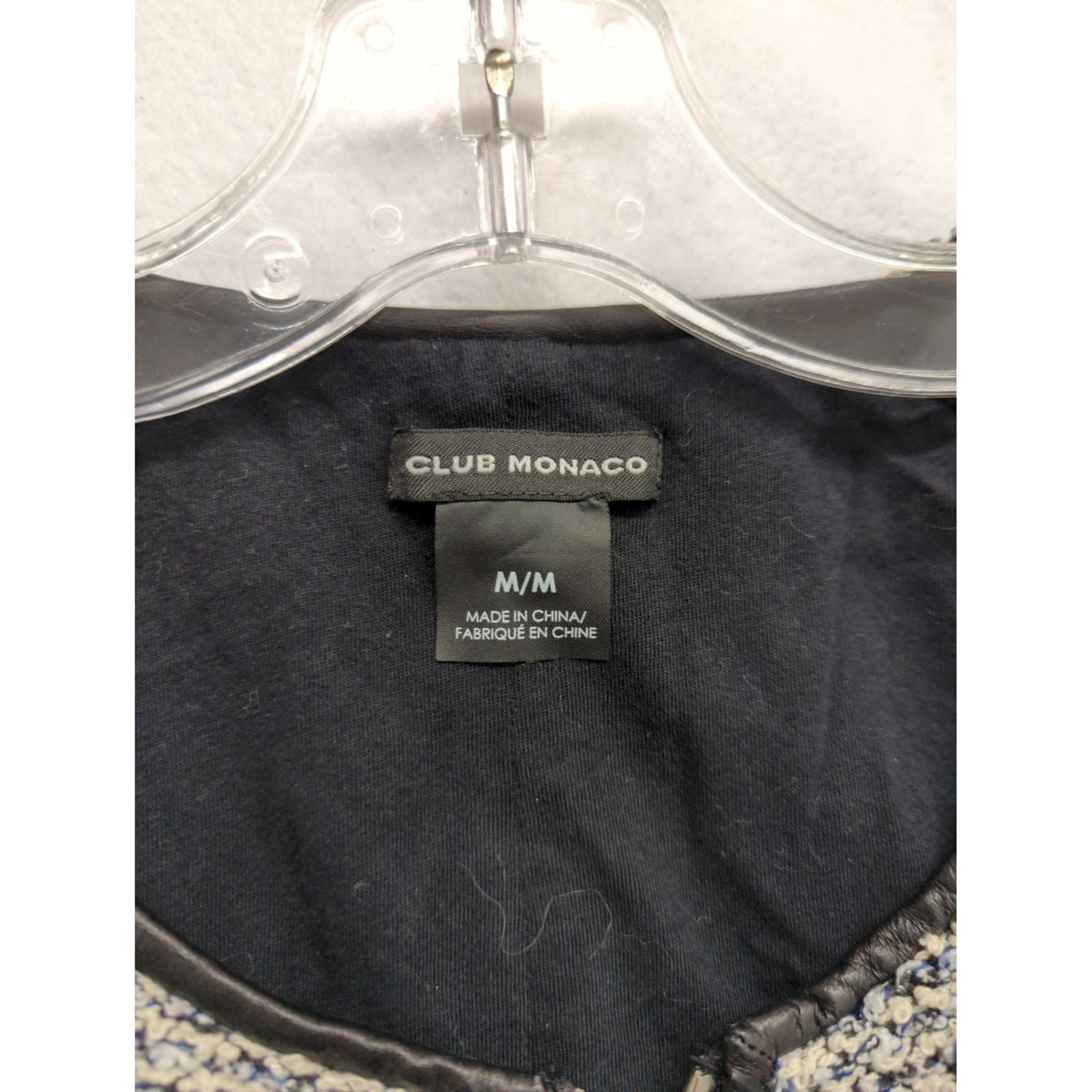 Club Monaco Black & White Tweed Zip-Up Jacket Medium Two Pockets Zipper Cuffs Polyester Blend Made In China
