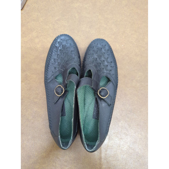 Cherokee Black Leather Woven Slip-On Flats With Buckle Detail Size 7.5 Made In Brazil