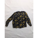Jones New York Petite Floral Button-Down Blouse Size 10 Black/Yellow Long Sleeve