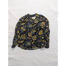 Jones New York Petite Floral Button-Down Blouse Size 10 Black/Yellow Long Sleeve