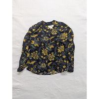 Jones New York Petite Floral Button-Down Blouse Size 10 Black/Yellow Long Sleeve