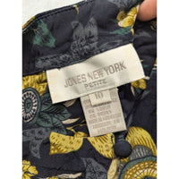 Jones New York Petite Floral Button-Down Blouse Size 10 Black/Yellow Long Sleeve