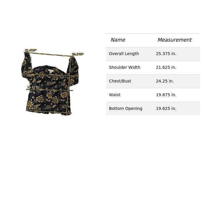 Jones New York Petite Floral Button-Down Blouse Size 10 Black/Yellow Long Sleeve
