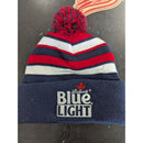 Labatt Blue & Blue Light Knit Pom Beanie Hat Striped Red White Navy Winter