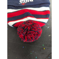 Labatt Blue & Blue Light Knit Pom Beanie Hat Striped Red White Navy Winter