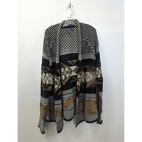 Quinn Geometric Open-Front Knit Cardigan, Black/Gray/Brown, M