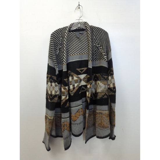Quinn Geometric Open-Front Knit Cardigan, Black/Gray/Brown, M