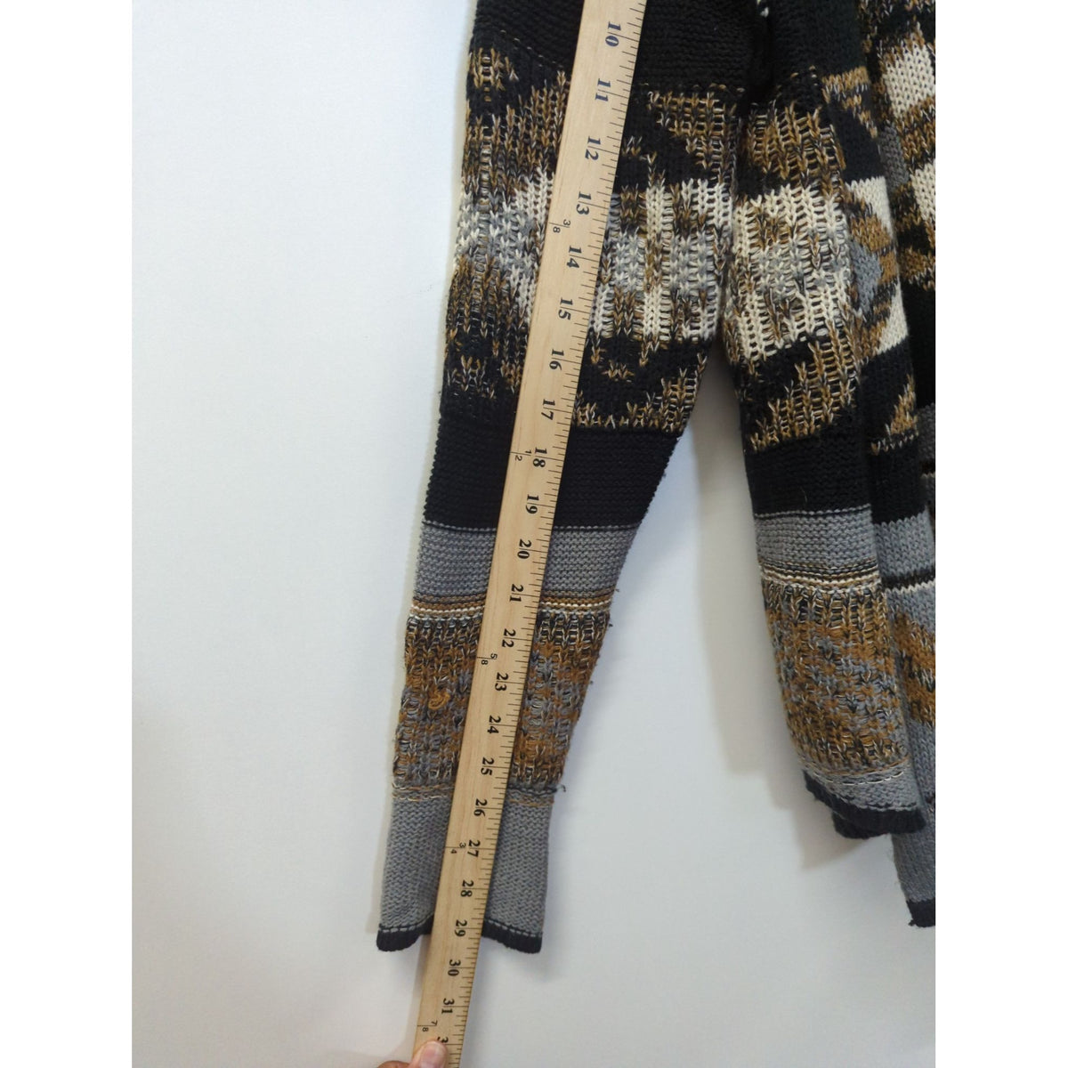 Quinn Geometric Open-Front Knit Cardigan, Black/Gray/Brown, M