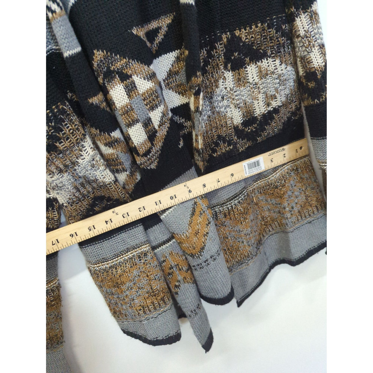 Quinn Geometric Open-Front Knit Cardigan, Black/Gray/Brown, M