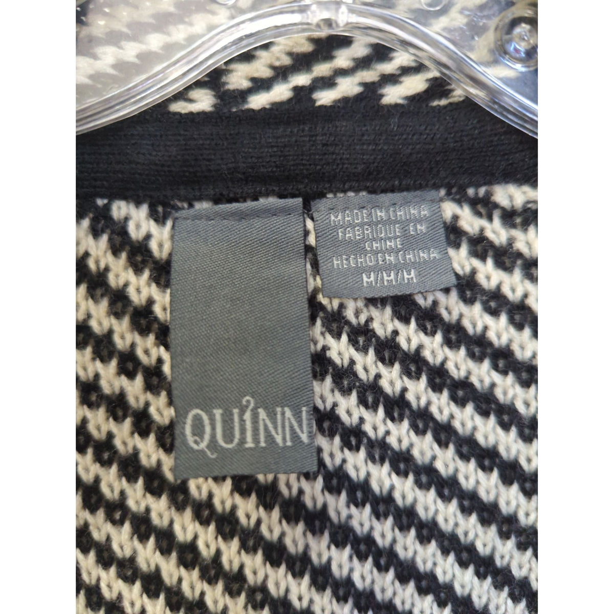 Quinn Geometric Open-Front Knit Cardigan, Black/Gray/Brown, M