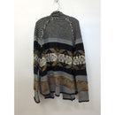 Quinn Geometric Open-Front Knit Cardigan, Black/Gray/Brown, M