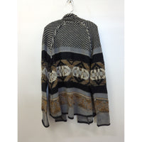 Quinn Geometric Open-Front Knit Cardigan, Black/Gray/Brown, M