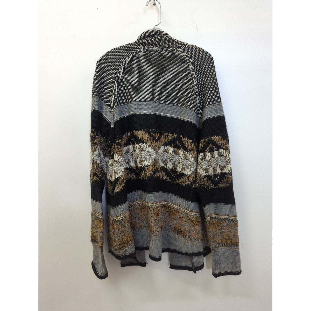 Quinn Geometric Open-Front Knit Cardigan, Black/Gray/Brown, M