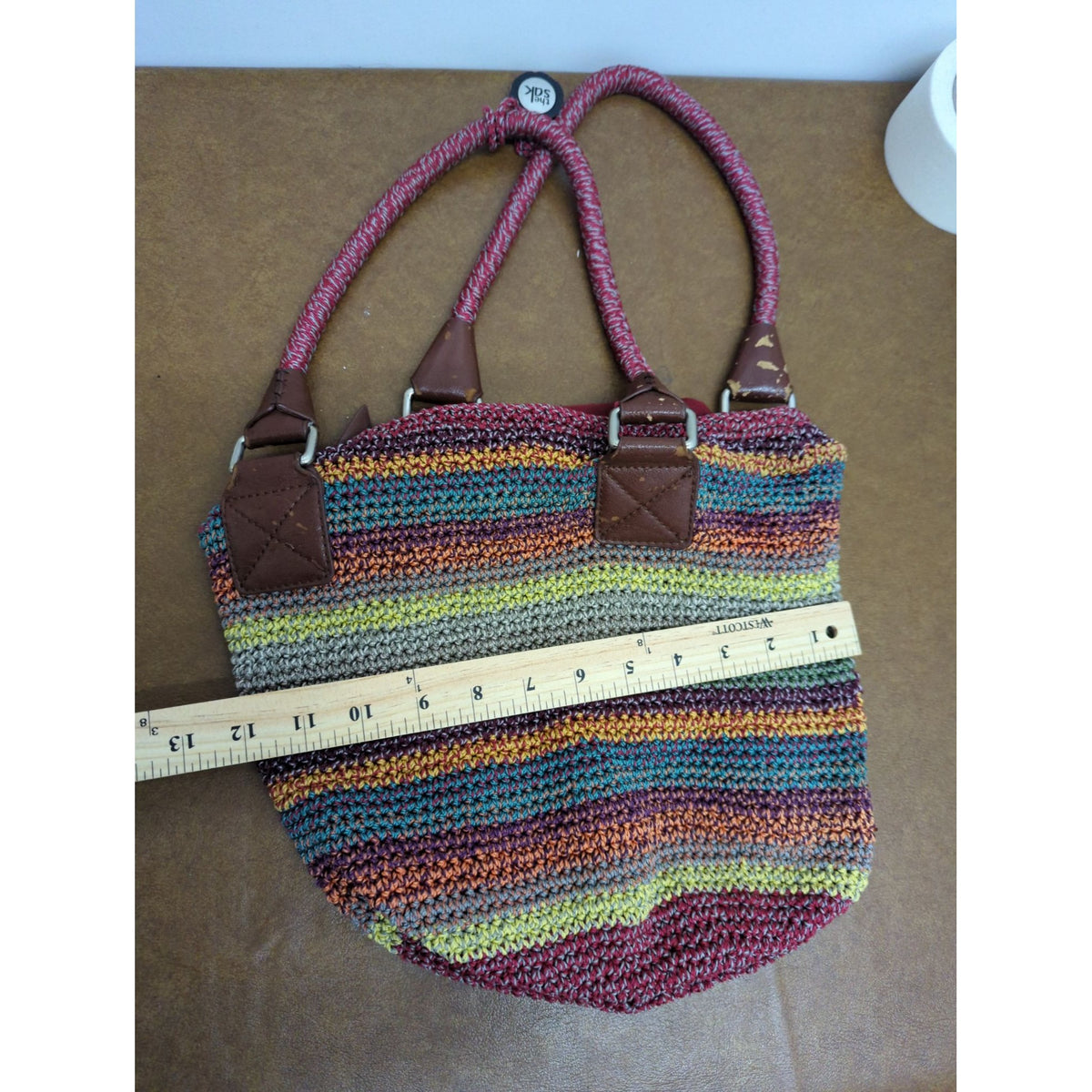The Sak Multicolor Crochet Shoulder Bag With Leather Trim 13"x12"