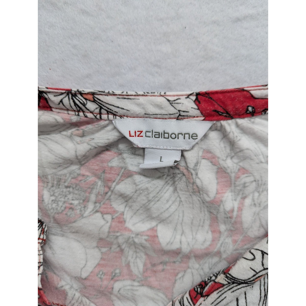 Liz Claiborne Womens Floral Print Red/White Blouse L