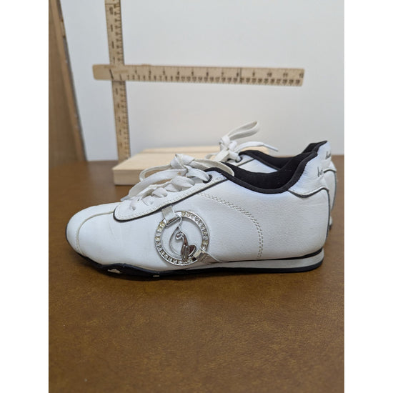 Playb0y Womens White Leather Sneakers W/ Crystal Logo Accent Size 5.5 US
