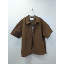 Frame Brown Waffle Knit Button-Up Short-Sleeve Shirt M