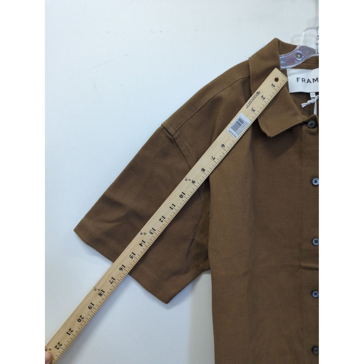 Frame Brown Waffle Knit Button-Up Short-Sleeve Shirt M