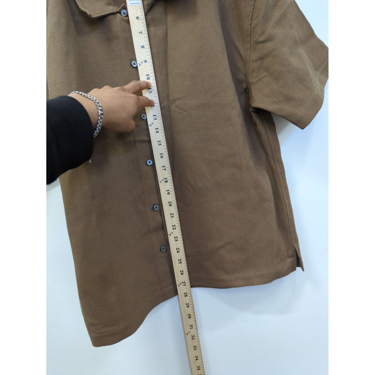 Frame Brown Waffle Knit Button-Up Short-Sleeve Shirt M