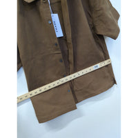 Frame Brown Waffle Knit Button-Up Short-Sleeve Shirt M