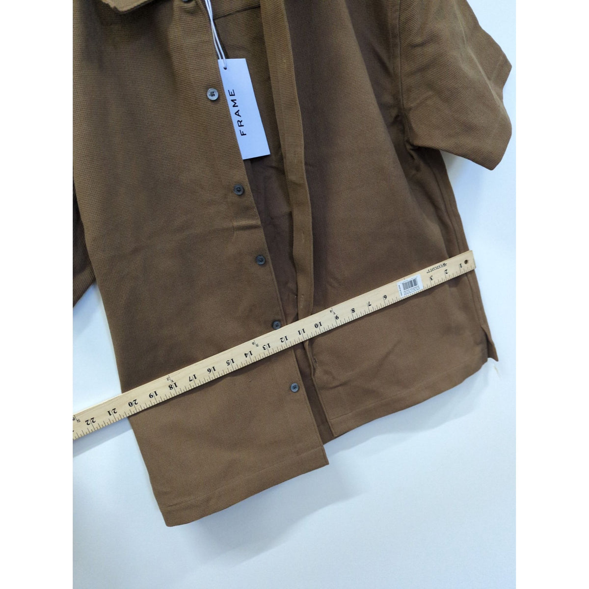 Frame Brown Waffle Knit Button-Up Short-Sleeve Shirt M
