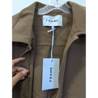Frame Brown Waffle Knit Button-Up Short-Sleeve Shirt M