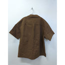 Frame Brown Waffle Knit Button-Up Short-Sleeve Shirt M