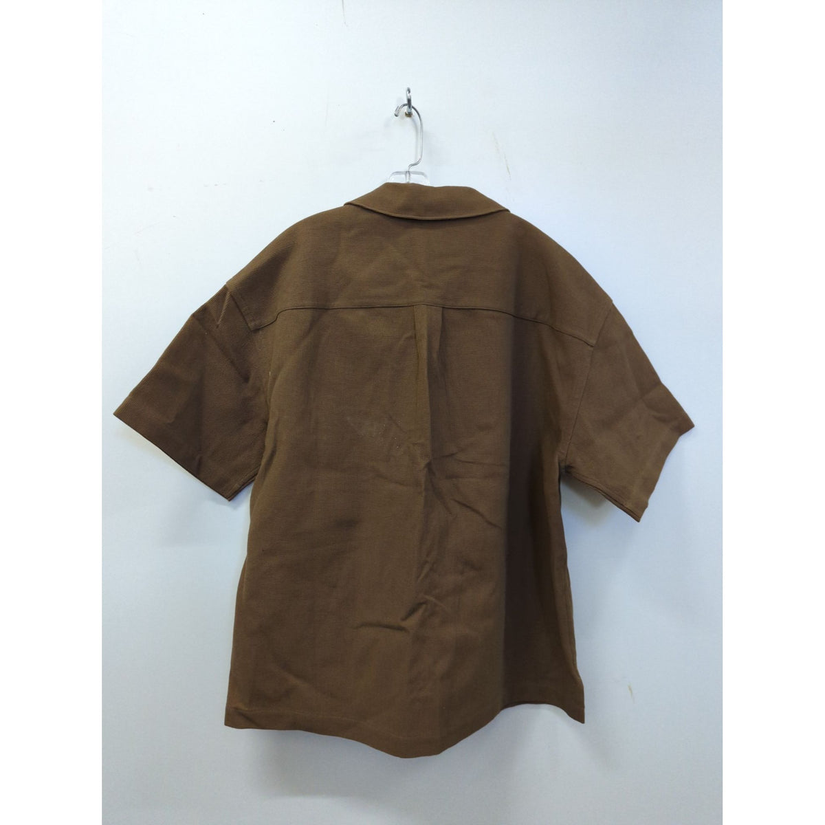 Frame Brown Waffle Knit Button-Up Short-Sleeve Shirt M