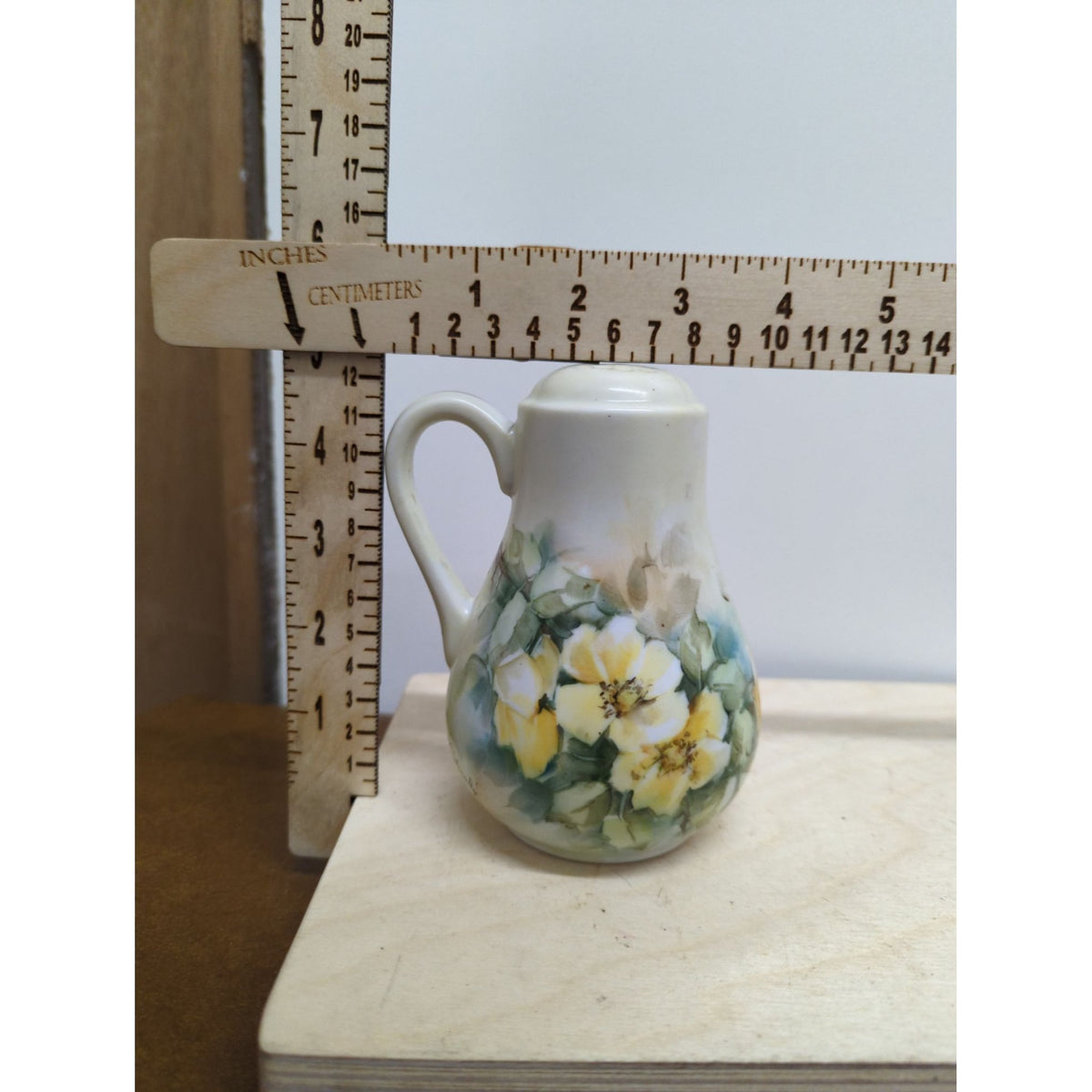 Antique Hand-Painted Porcelain Miniature Pitcher With Yellow Floral Design 3.5 Inches Tall