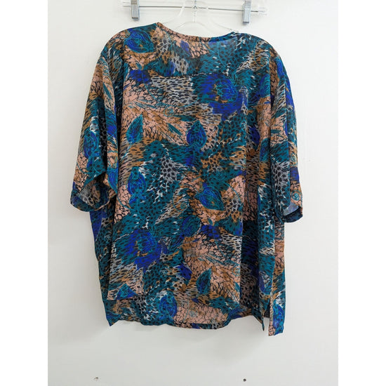 Vintage Jacky Smith Classics Blue Teal Abstract Print Blouse Shirt Top