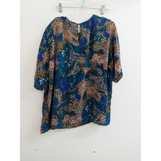 Vintage Jacky Smith Classics Blue Teal Abstract Print Blouse Shirt Top