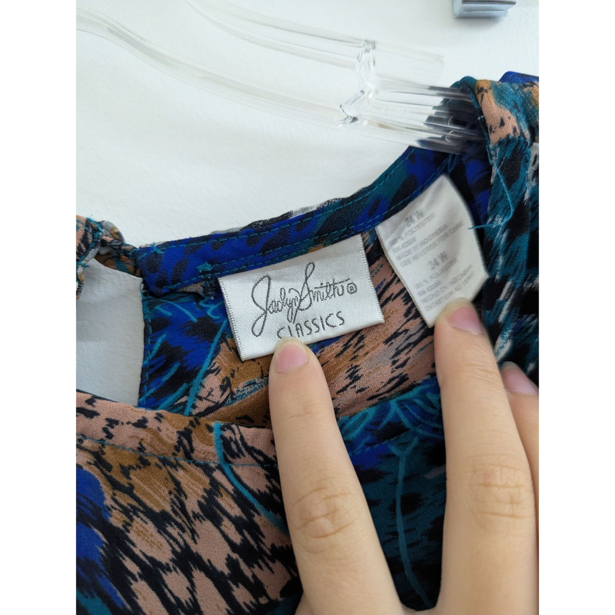 Vintage Jacky Smith Classics Blue Teal Abstract Print Blouse Shirt Top