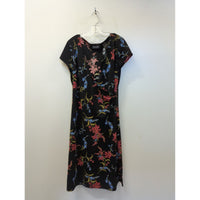 New York & Company Womens Black Floral Knee-Length Dress With Short Sleeves Size M
