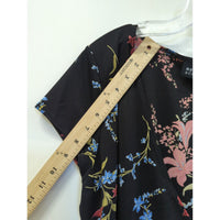 New York & Company Womens Black Floral Knee-Length Dress With Short Sleeves Size M