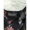 New York & Company Womens Black Floral Knee-Length Dress With Short Sleeves Size M