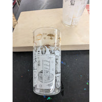 Vintage Etched Tall Drinking Glasses Kitchen Scene Design Set of 2