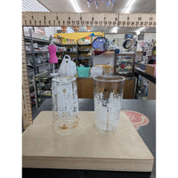 Vintage Etched Tall Drinking Glasses Kitchen Scene Design Set of 2