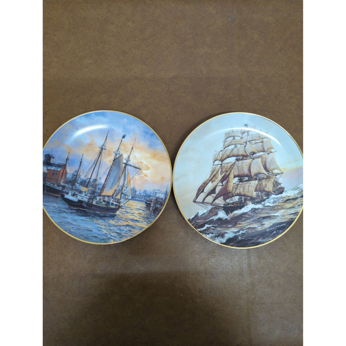 Set Of 2 Bradford Exchange Collector Plates By Charles Vickery 1980s Nautical Theme 8.5".