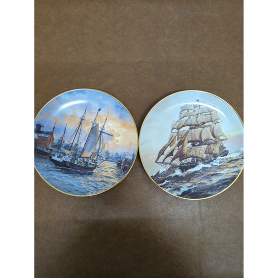 Set Of 2 Bradford Exchange Collector Plates By Charles Vickery 1980s Nautical Theme 8.5".