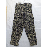 Vintage Blue Womens Floral High-Waisted Rayon Pants Medium Black & Cream
