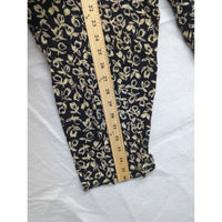 Vintage Blue Womens Floral High-Waisted Rayon Pants Medium Black & Cream