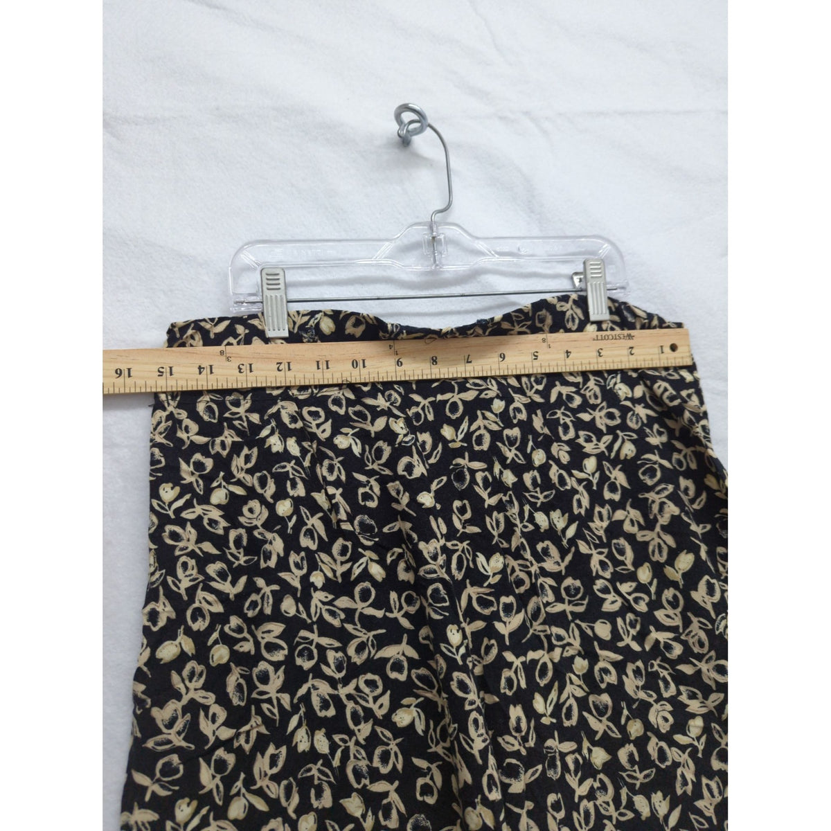 Vintage Blue Womens Floral High-Waisted Rayon Pants Medium Black & Cream
