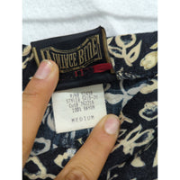 Vintage Blue Womens Floral High-Waisted Rayon Pants Medium Black & Cream