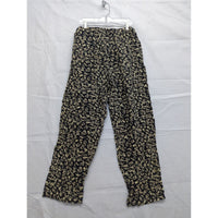 Vintage Blue Womens Floral High-Waisted Rayon Pants Medium Black & Cream