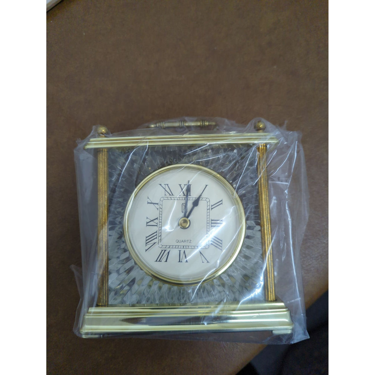 Paul Sebastian Quartz Crystal Table Clock Gold Trim Roman Numerals 4.5" New In Box