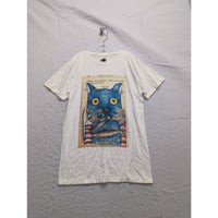 Simão Star Graphic Cat Print White T-Shirt Small Short Sleeve Lightweight Cotton Blend